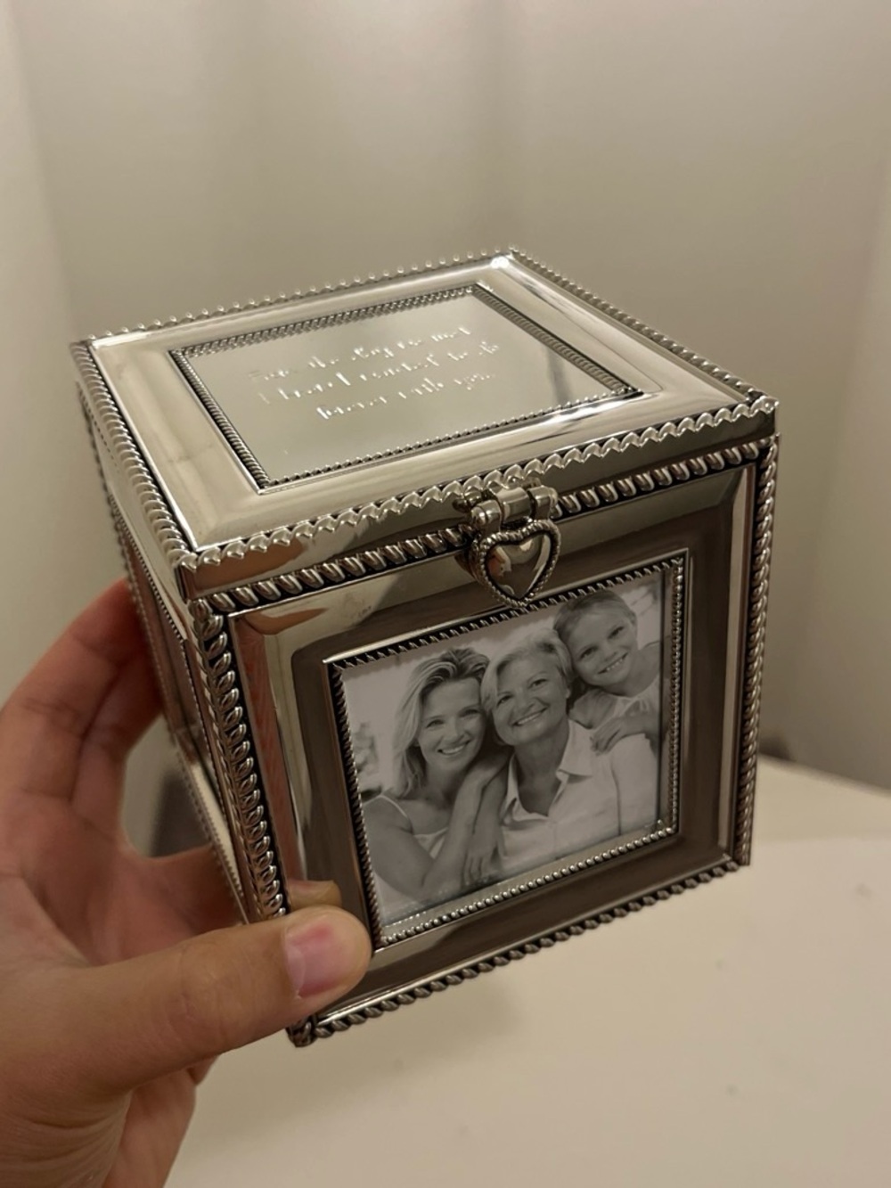 Things Remembered Silver-Tone Photo Frame Jewelry Box with Heart Latch